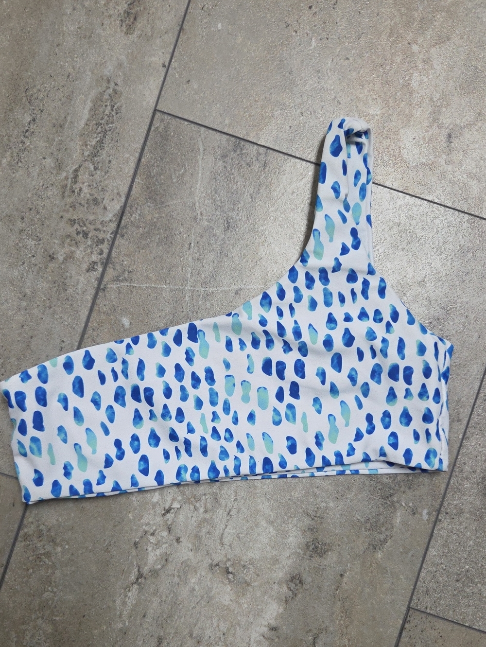 - One-Shoulder Women's Bikini Top - Blue & Aqua Dot Print